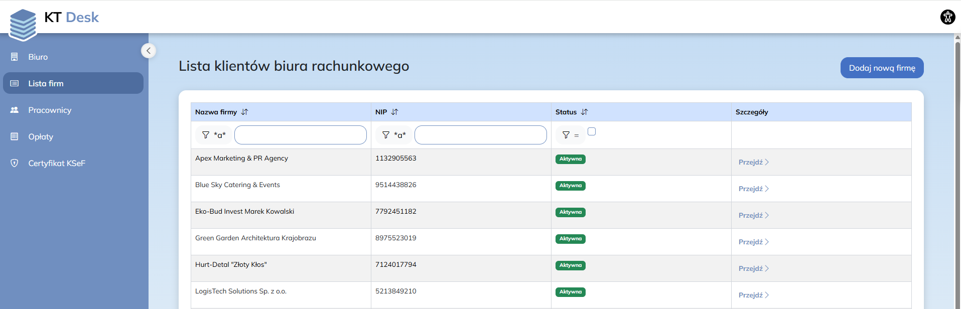 Lista klientów biura